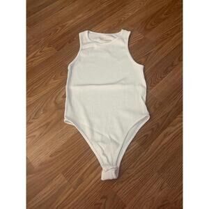 White Ribbed Sleeveless Bodysuit